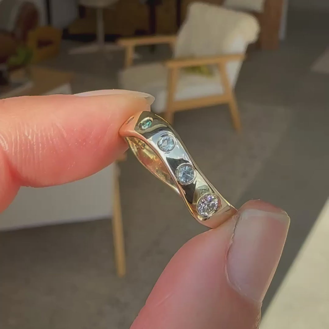 Wavy Gold Band – Diamond & Ocean Hues